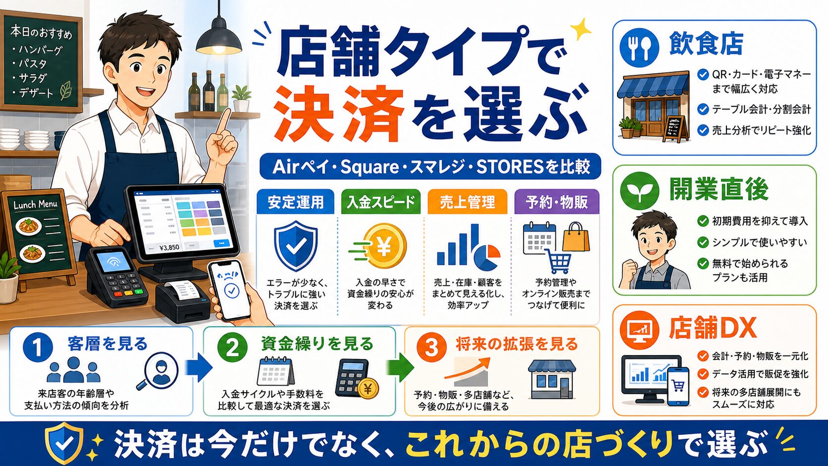 飲食店・小規模店舗向けキャッシュレス決済の店舗タイプ別おすすめ診断図
