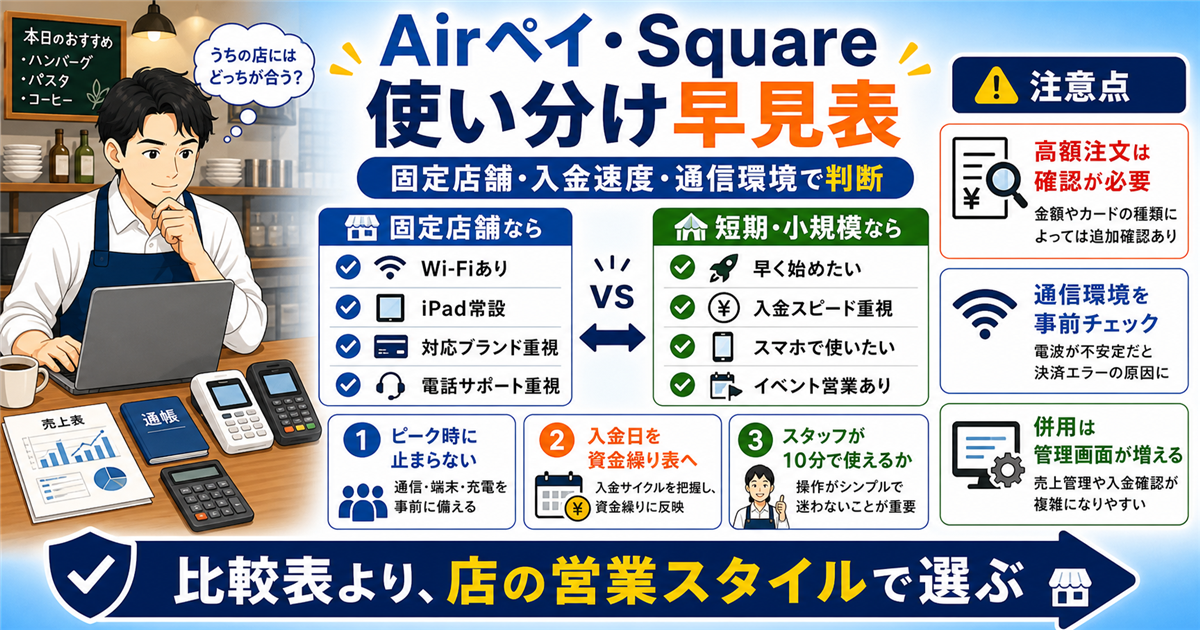 AirペイとSquareを飲食店で使い分ける判断早見表
