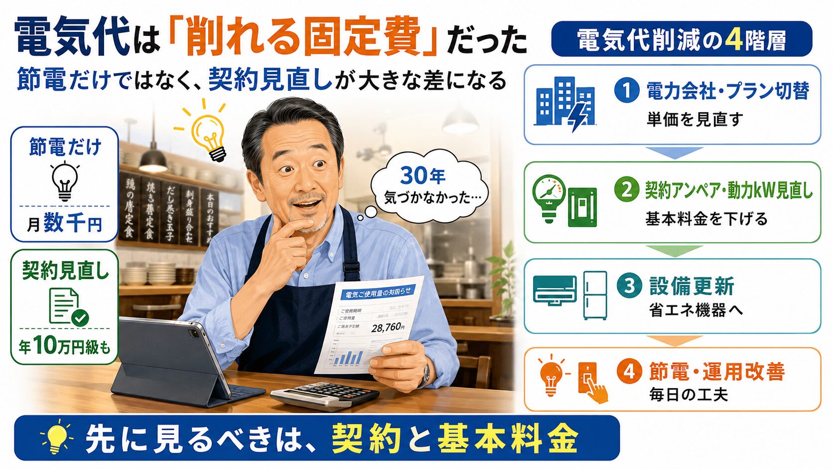 飲食店の電気代を削れる固定費として見直すためのチェックポイント